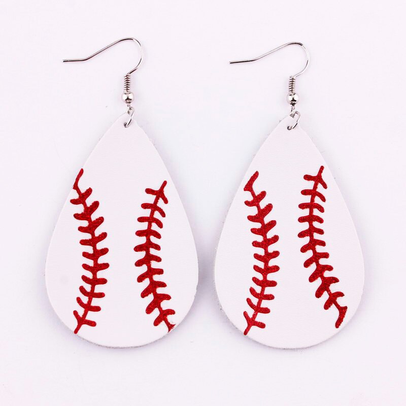 Baseball Ball Pendant PU Leather Lady Cute Drop Earrings for Women Jewelry Girls