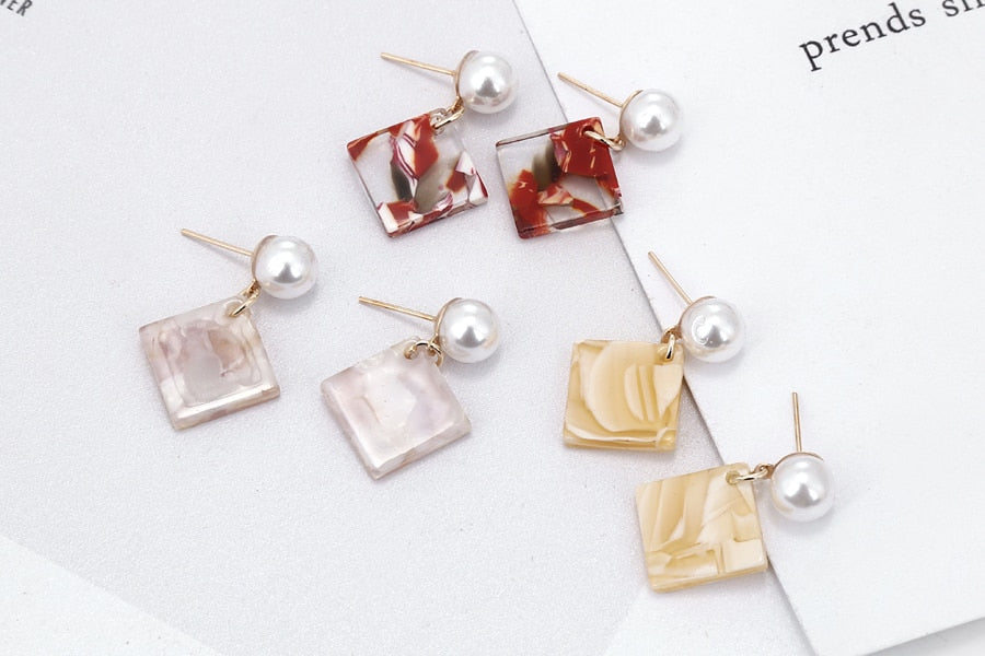 Simple Square Acrylic Pendant Drop Earrings Women Girl Party Gift Fashion Ear