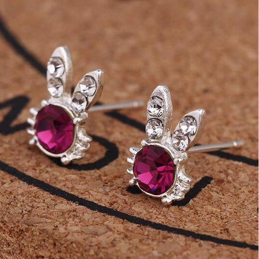 Burgundy Rabbit Ears Stud Earrings Women Art Fashion Cartoon Earrings Creative