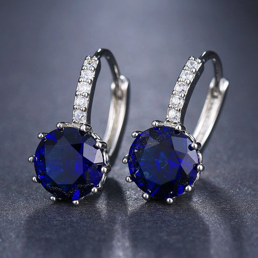 Dark Blue Fashion Stud Zirconia Element Stud Earrings Women Fashion Jewelry Girl