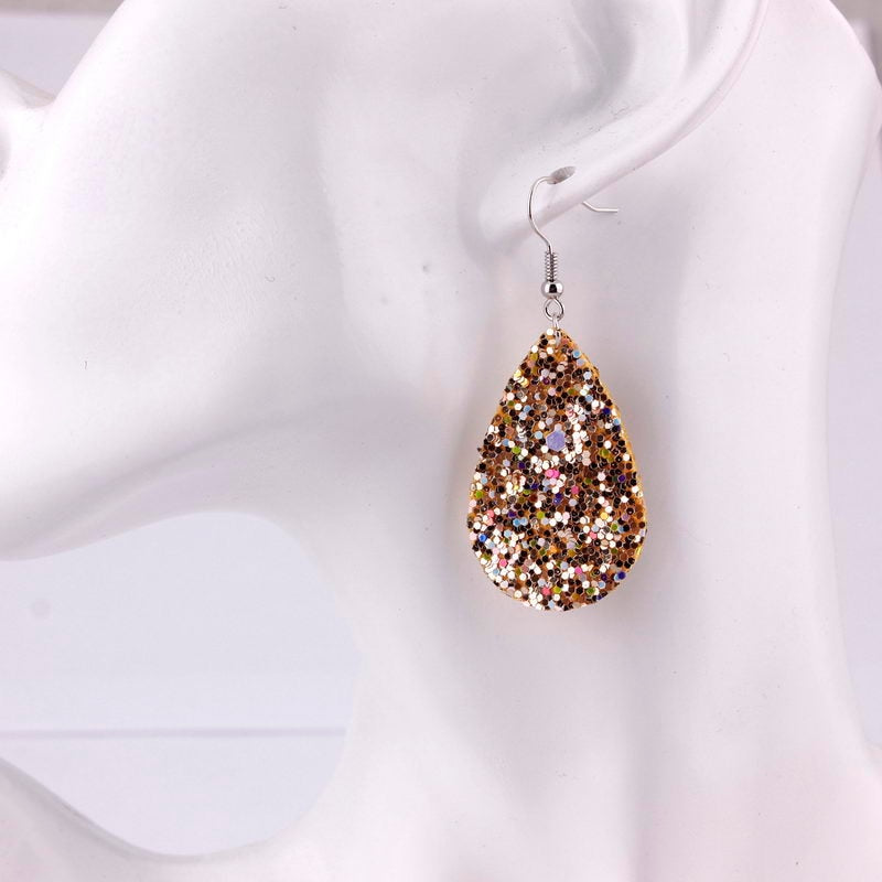 Champagne Sparkly Glitter Drop Shape Dangle Earrings for Fashion Stylish Jewelry