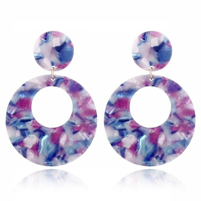 Colorful Acrylic Stone Pattern Classic Drop Earrings Modern Women Stylish Gift