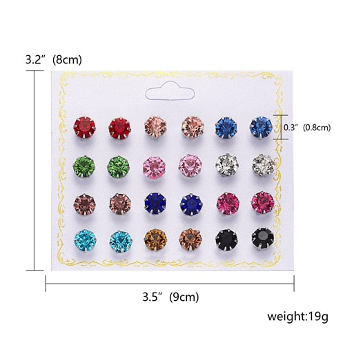 12 Pairs Multicolor Stud Earrings Women Ear Accessory Jewelry Birthday Party