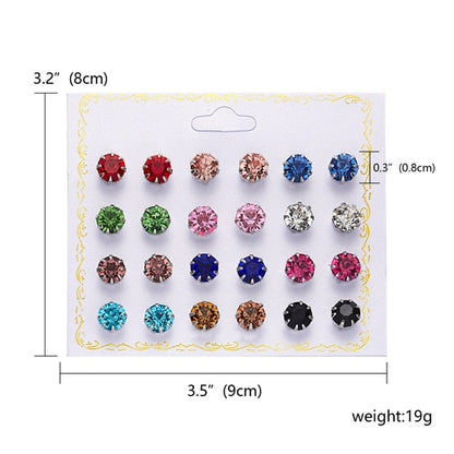 12 Pairs Multicolor Stud Earrings Women Ear Accessory Jewelry Birthday Party