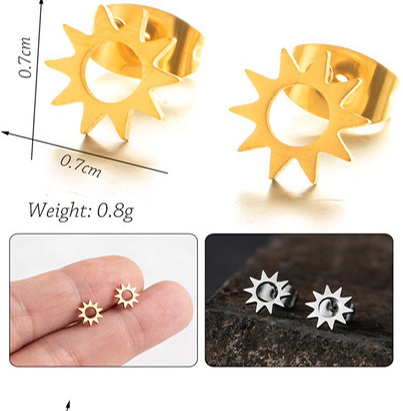 Bright Shinny Sun Stud Earrings Girls Ear Ornaments Stainless Steel Jewlery