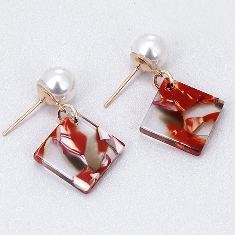 Simple Square Acrylic Pendant Drop Earrings Women Girl Party Gift Fashion Ear