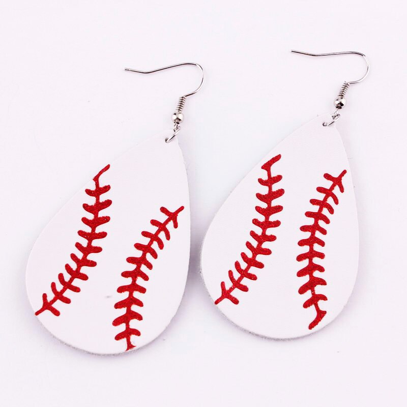 Baseball Ball Pendant PU Leather Lady Cute Drop Earrings for Women Jewelry Girls