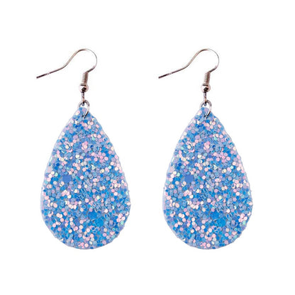 Snow Blue Sparkly Glitter Drop Shape Dangle Earrings for Fashion Stylish Jewelry