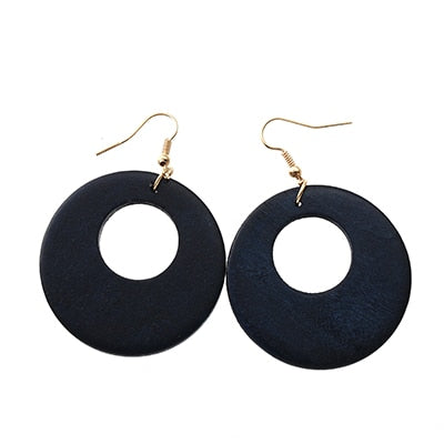 Simple Wood Natural Round Dangle Earrings Women Party Wedding Jewelry Dangle