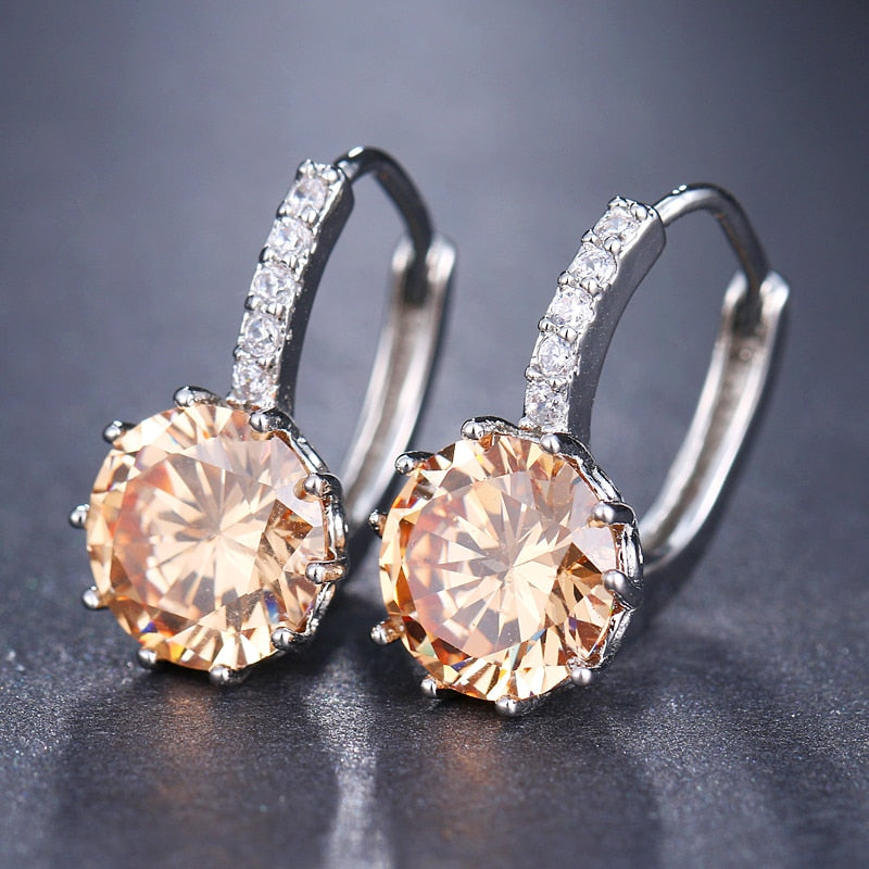 Champagne Color Zirconia Element Stud Earrings Women Fashion Jewelry Girl