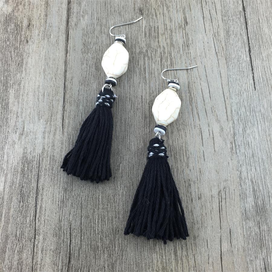 Stone and Tassel Dangle Earrings Women Fashion Modern Accessories Cute Stylish