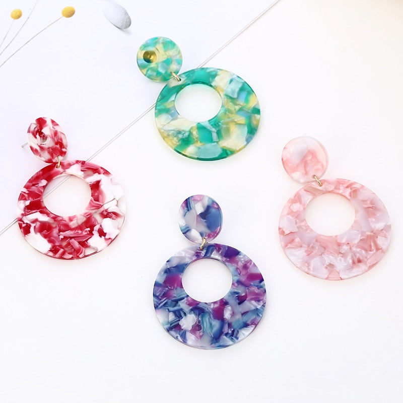 Colorful Acrylic Stone Pattern Classic Drop Earrings Modern Women Stylish Gift