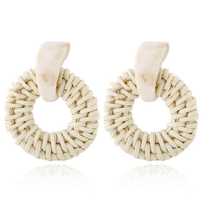 Beige Bamboo Braid Drop Earrings Modern Women Stylish Gift Jewelry Ear Fashion