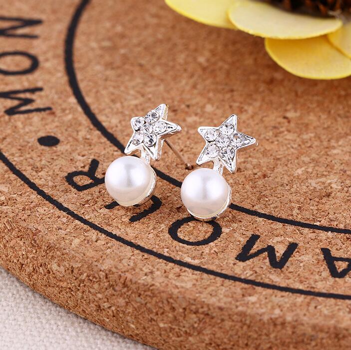 Star Pearl Stud Earrings Women Art Fashion Cartoon Earrings Creative Jewelry