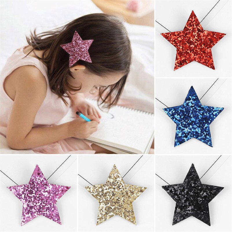 6 Colors Cute Princess Fashion Hairpins Five-pointed Star Glitter Hair Clips for