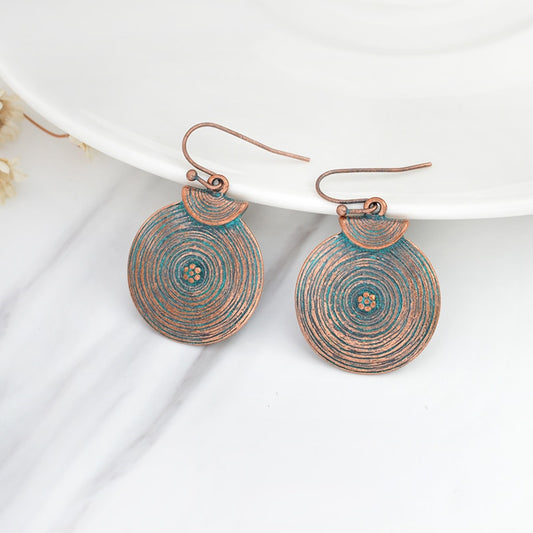 Round Textured Bronze Design Dangle Earrings for Girls Women Birthday Gift