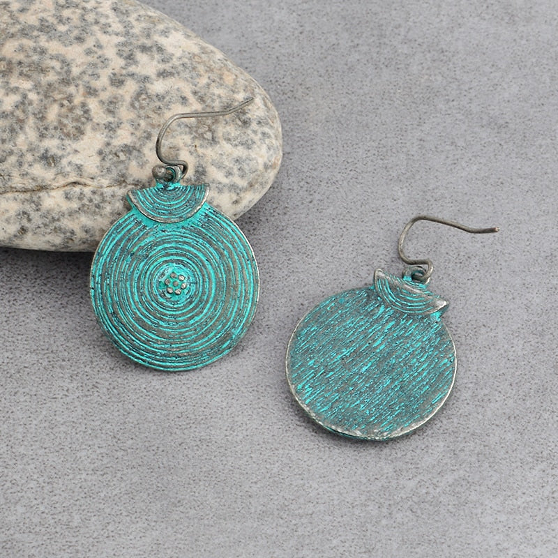 Turquoise Blue Round Dangle Earrings for Girls Women Birthday Gift Lovely