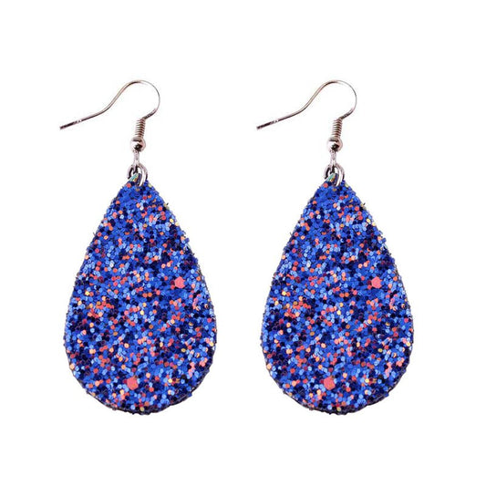 Purple Blue Sparkly Glitter Drop Shape Dangle Earrings for Fashion Stylish