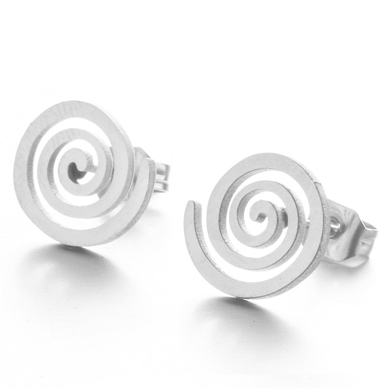 Spiral Circular Shape Stud Earrings Small Women Girl Party Stainless Steel