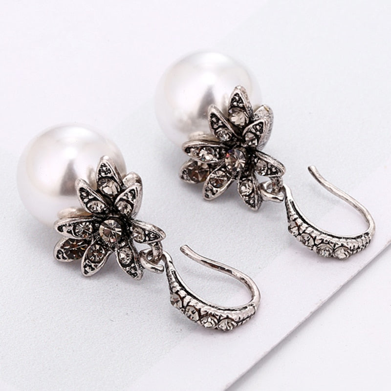 Flower Pearl Drop Earrings Modern Women Stylish Gift Jewelry Ear Fashion Pendant