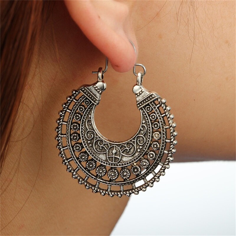 Vintage Ethnic Earring Geometric Antique Hoop Dangle Earrings Trendy Women