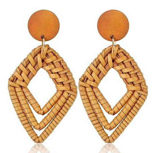 Rhombic Rattan Drop Earrings Modern Women Stylish Gift Jewelry Ear Fashion