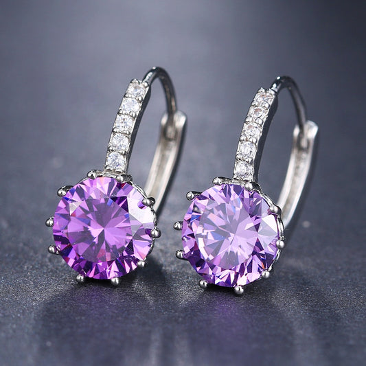 Purple Zirconia Element Stud Earrings Women Fashion Jewelry Girl Accessories