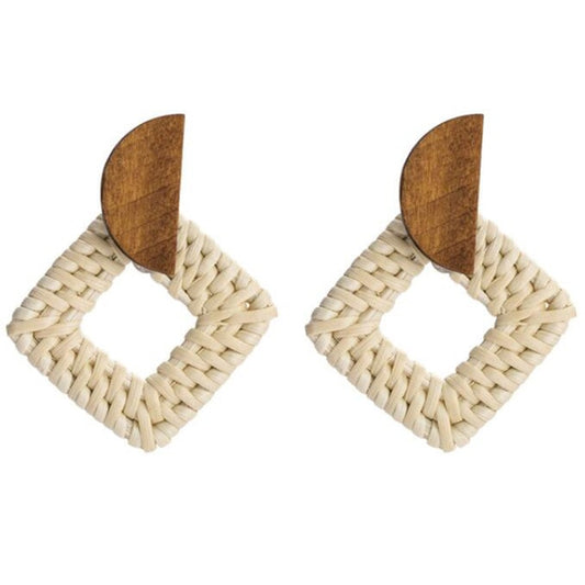 Square Bamboo Braid Drop Earrings Modern Women Stylish Gift Jewelry Ear Fashion