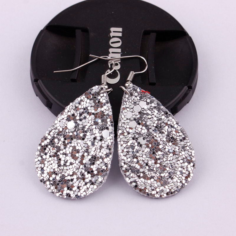 Silver Sparkly Glitter Drop Shape Dangle Earrings for Fashion Stylish Jewelry