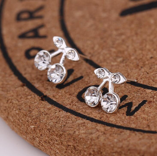 Crystal Cherries Stud Earrings Women Art Fashion Cartoon Earrings Creative