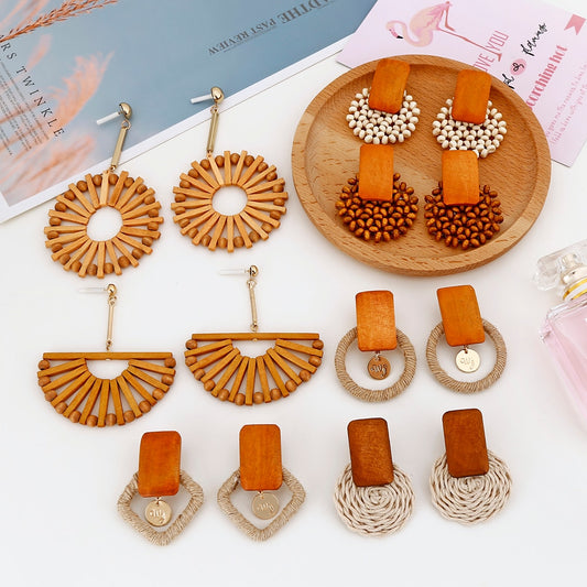 14 Styles Geometric Bamboo Round Party Statement Drop Earrings Modern Women