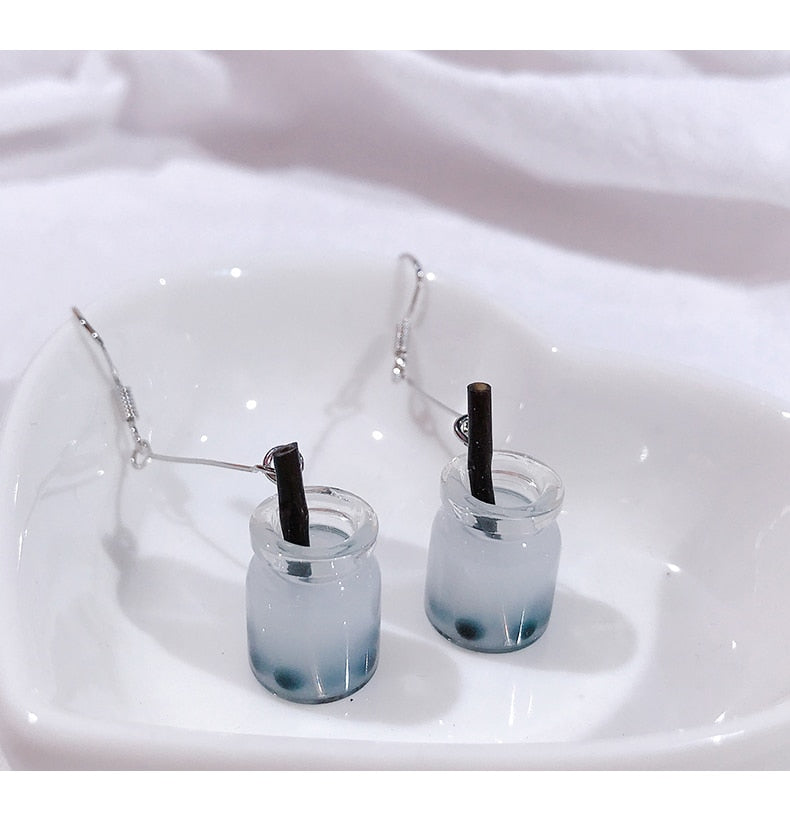 Sky Blue Milk Tea Dangle Earrings for Girls Women Birthday Gift Lovely Jewelry