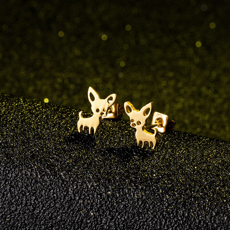 Chihuahua Stud Earrings Women Cute Stainless Steel Animal Dog Ear Studs Jewelry