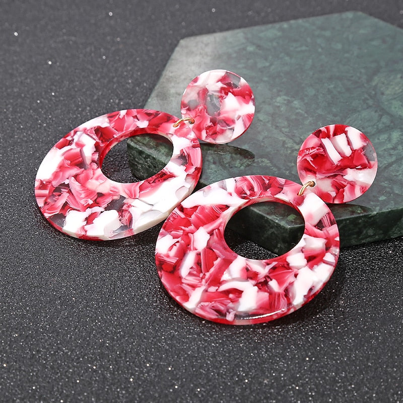 Colorful Acrylic Stone Pattern Classic Drop Earrings Modern Women Stylish Gift