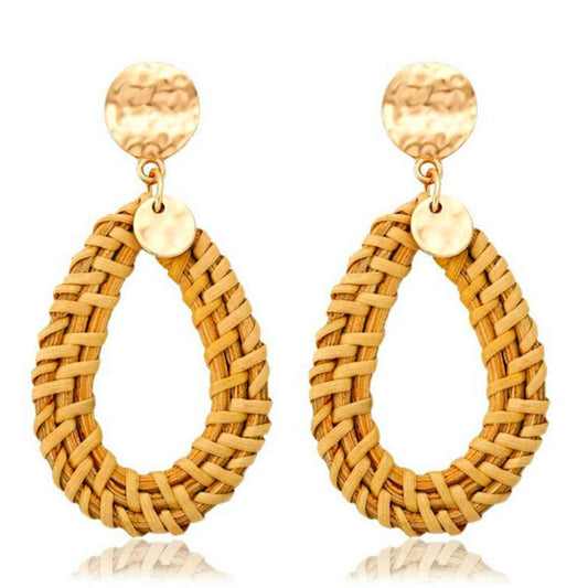 Rattan Tear Shape Drop Earrings Modern Women Stylish Gift Jewelry Ear Fashion