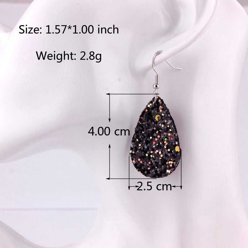 Black Sparkly Glitter Drop Shape Dangle Earrings for Fashion Stylish Jewelry