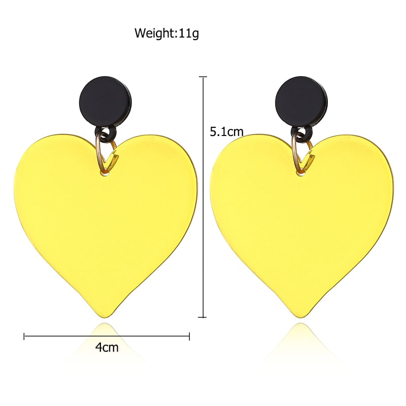 Colorful Acrylic Heart Dangle Earrings Cartoon Ear Pendants Accessories Women