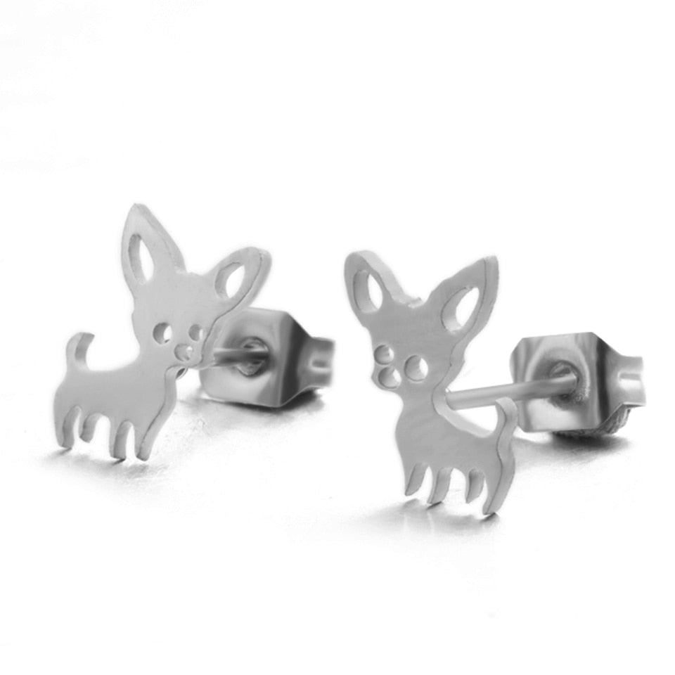 Chihuahua Stud Earrings Women Cute Stainless Steel Animal Dog Ear Studs Jewelry