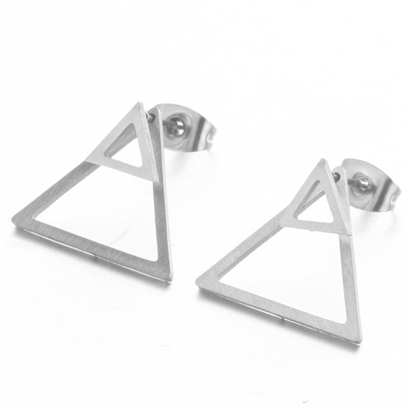 Double Small Triangle Stud Earrings Women Girl Party Stainless Steel Jewelry