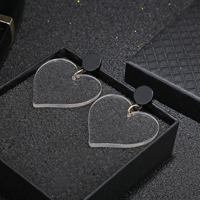 Colorful Acrylic Heart Dangle Earrings Cartoon Ear Pendants Accessories Women