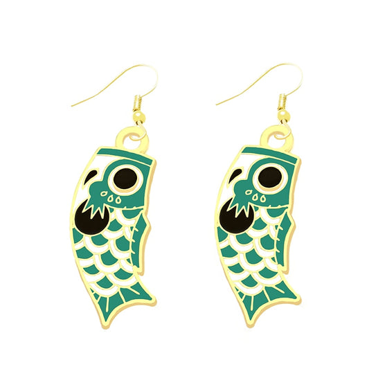 Green FIsh Drop Earrings Cartoon Ear Pendants Accessories Women Art Jewelry