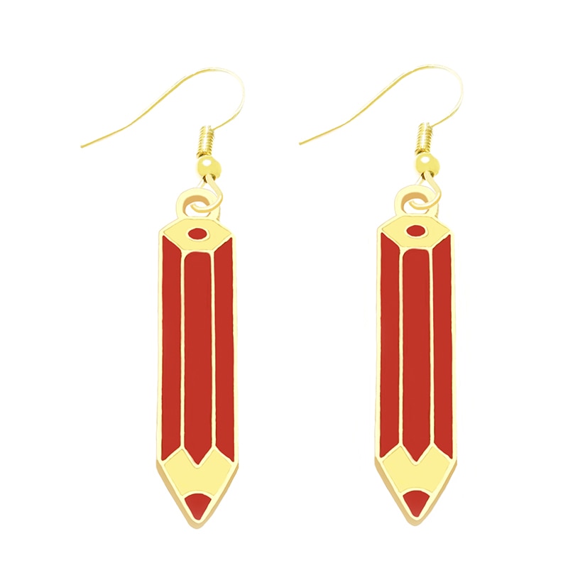 Red Pensil Drop Earrings Cartoon Art Women Party Jewelry Ear Fashion Pendant