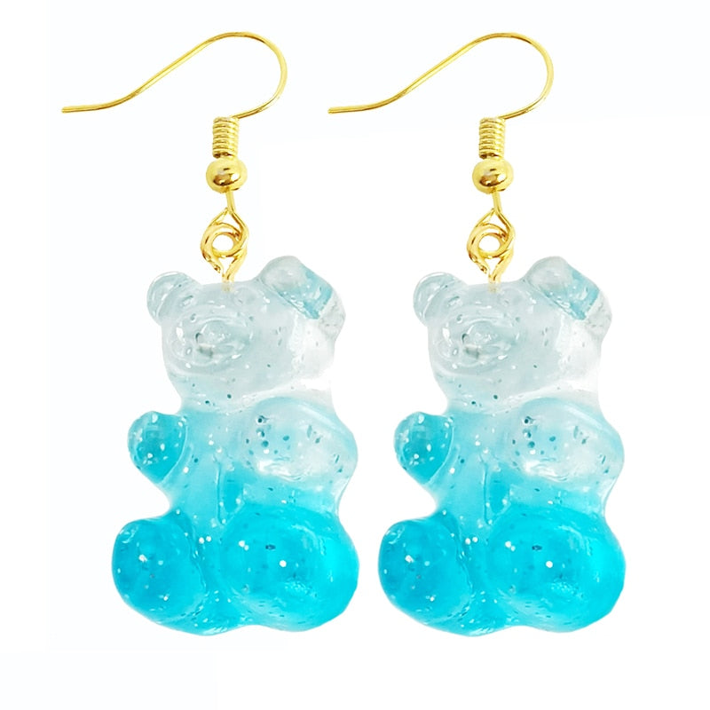 Ombre Blue Bear Drop Earrings Women Art Fashion Cartoon Earrings Creative