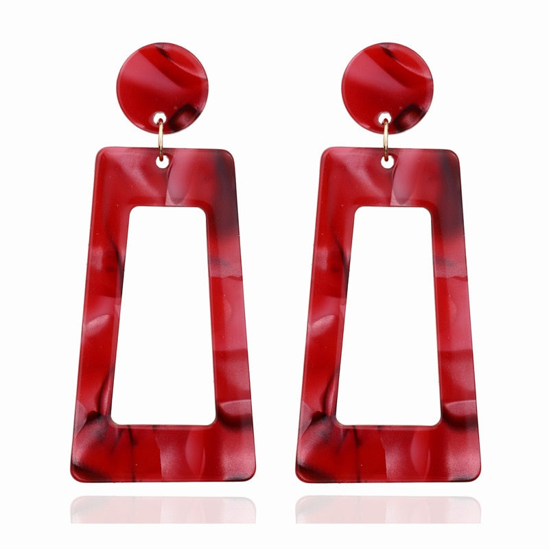 Burgundy Geometric Acrylic Drop Earrings Cartoon Art Women Party Jewelry Ear