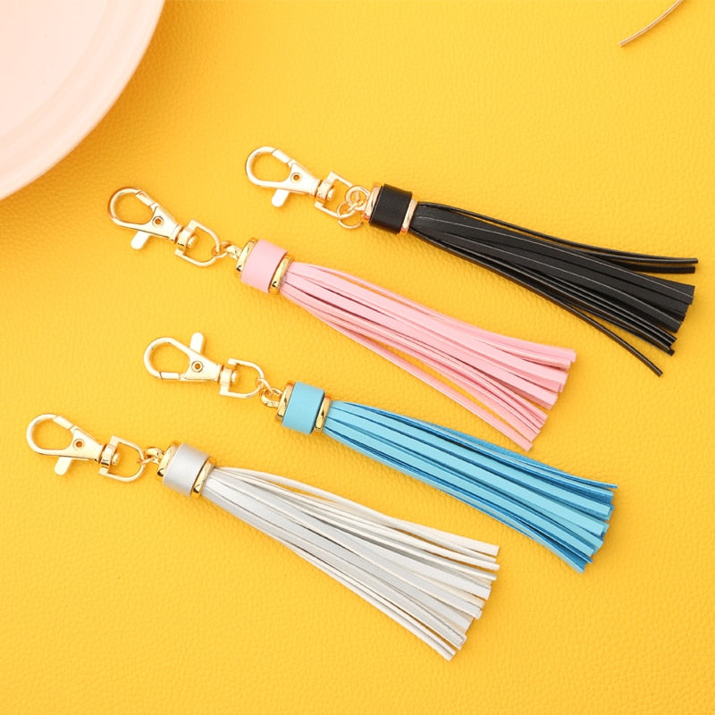 19 Colors PU Leather Tassel Keychain Cartoon Key Holder Car handbag Keyring Gift