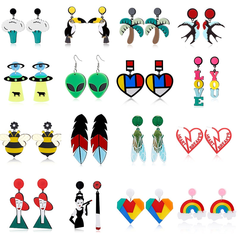 40 Styles Astronaut Food Tassel Jellyfish Octopus Drop Earrings Female Travel