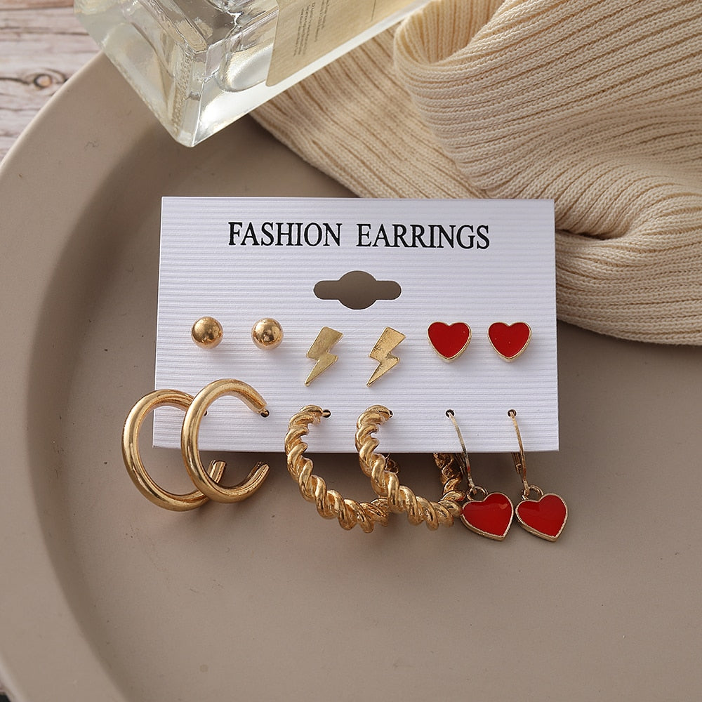 32 Styles 5-9Pairs Mixed Design Hoop Stud Drop Earrings Set Fashion Women Summer