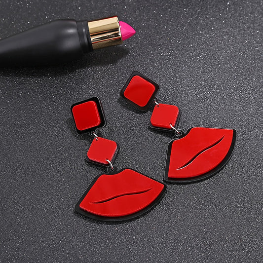 Red Lips Large Drop Earrings Female Travel Cartoon Earrings Creative Art Jewelry