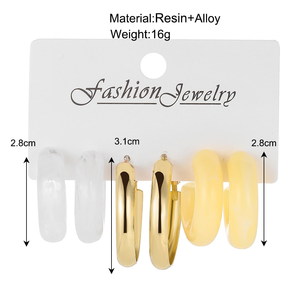 3pairs Resin Yellow Hoop Earrings Fashion Women Summer Party Jewelry Girls Gifts