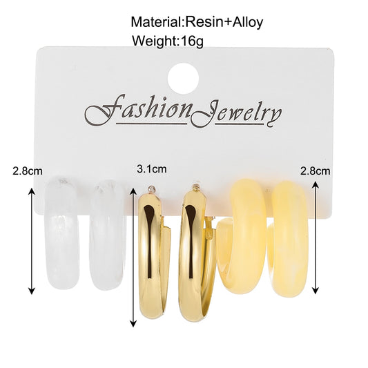 3pairs Resin Yellow Hoop Earrings Fashion Women Summer Party Jewelry Girls Gifts